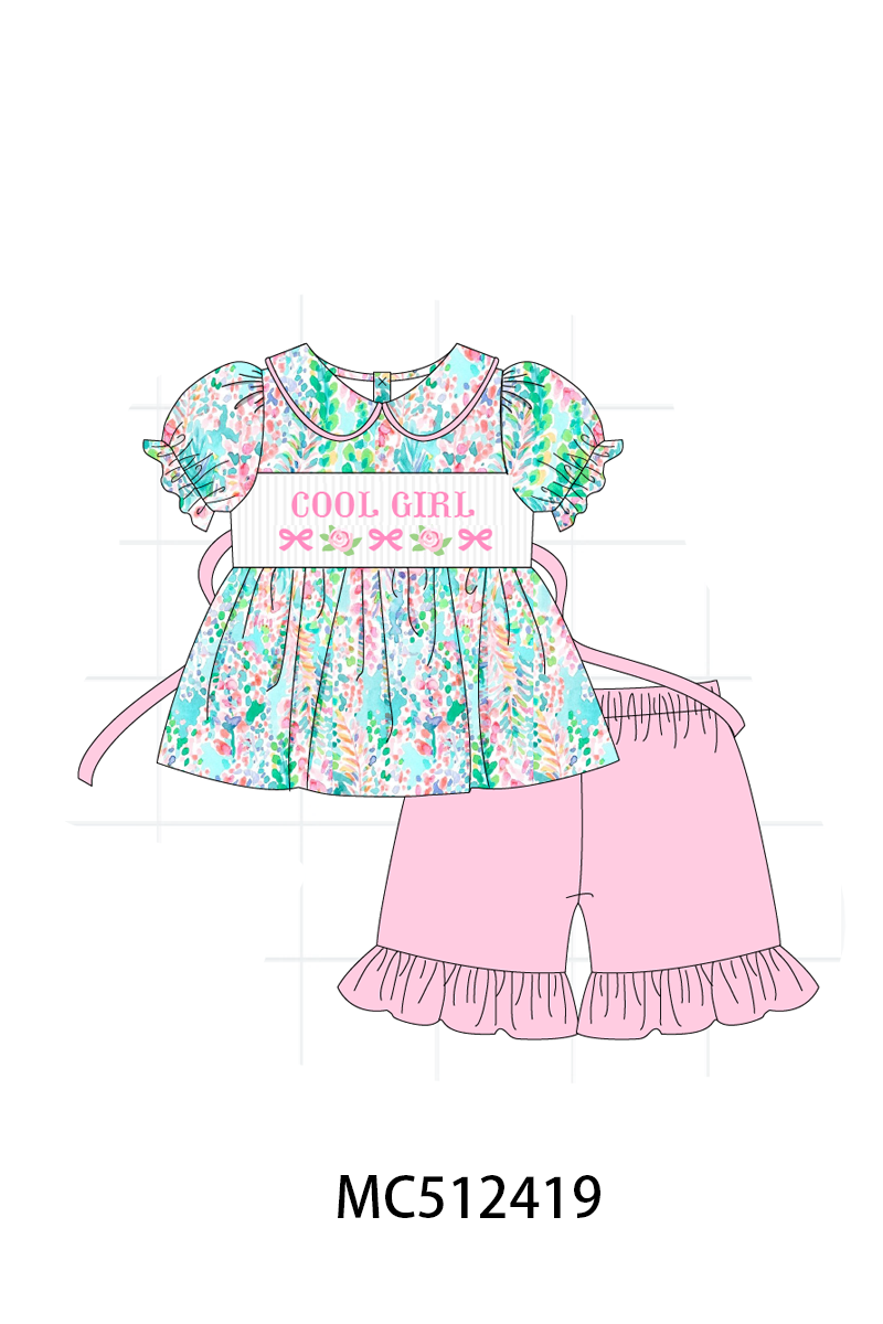 PO76 Green bow floral COOL GIRL smocked collection