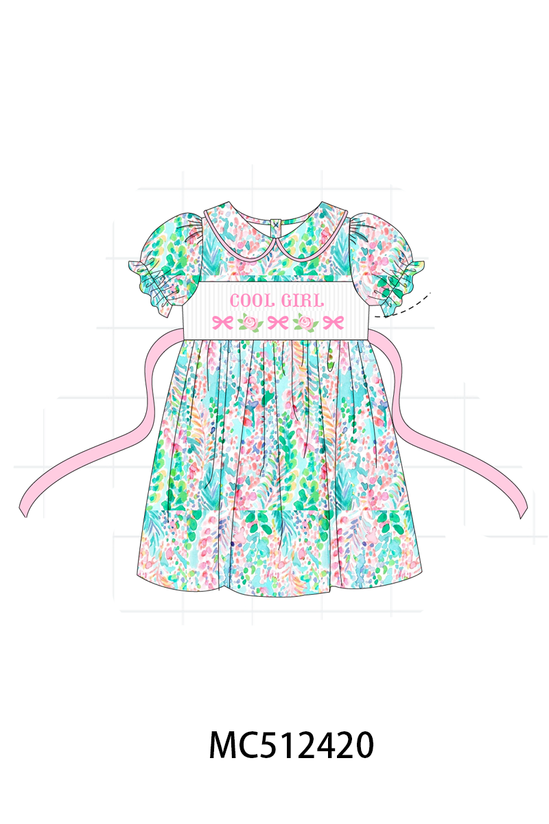 PO76 Green bow floral COOL GIRL smocked collection