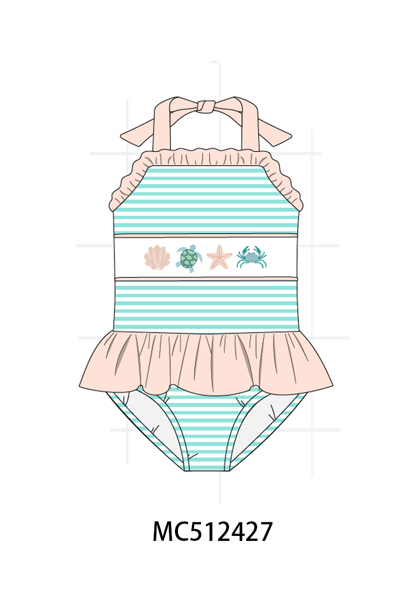 PO76 Mint marine creature embroidery smocked collection