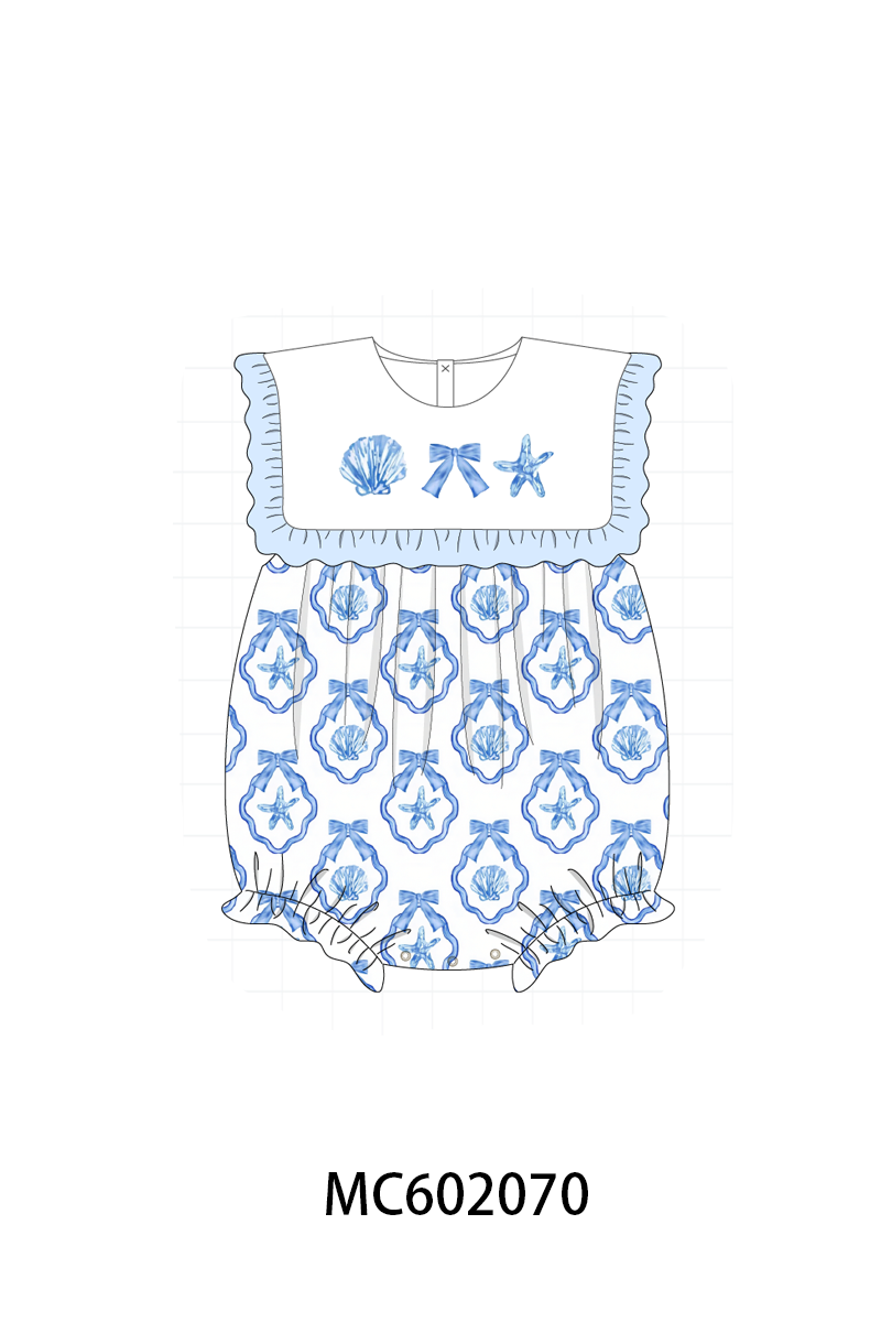 PO81 Blue shells bow embroidery collection