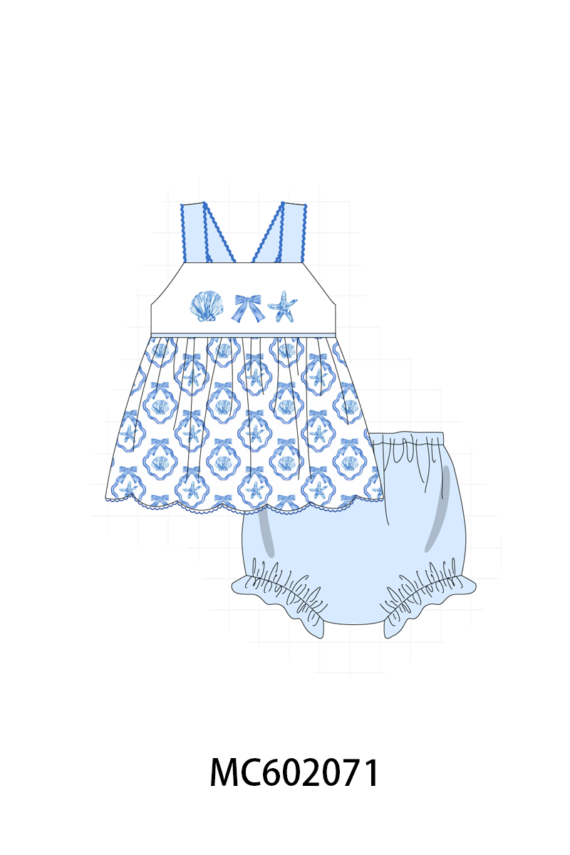 PO81 Blue shells bow embroidery collection