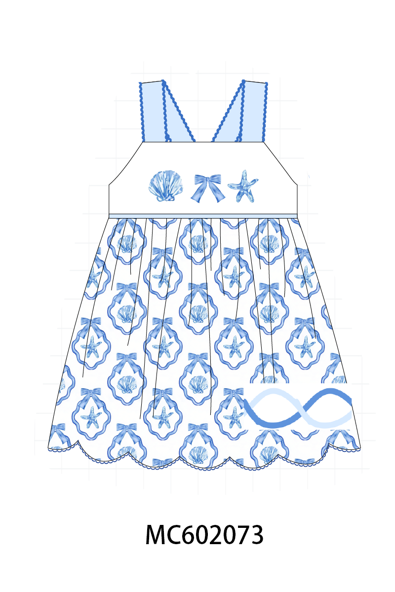 PO81 Blue shells bow embroidery collection