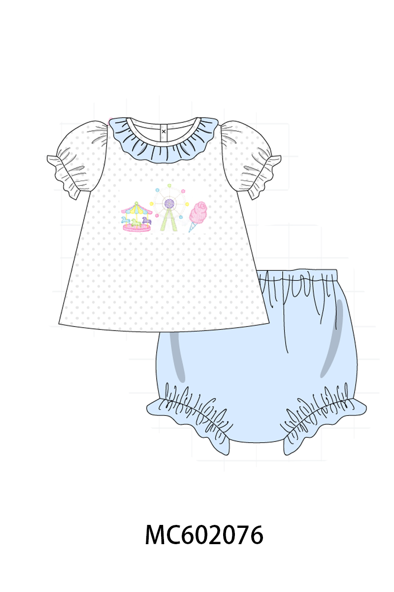 PO81 Blue ferris wheel carousel embroidery collection