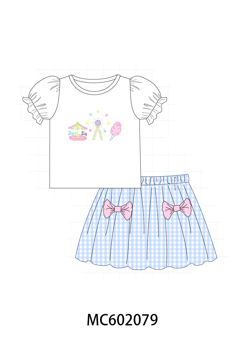 PO81 Blue ferris wheel carousel embroidery collection