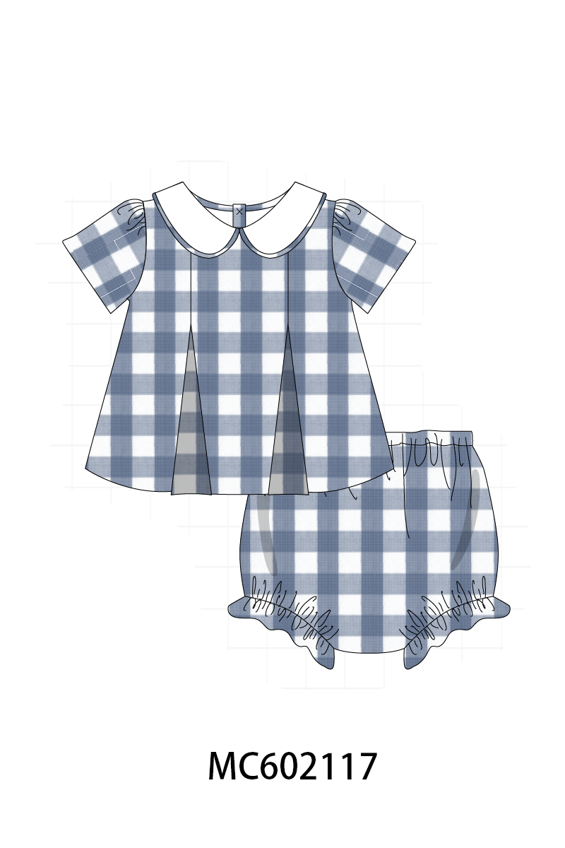 PO81 Blue cotton peter pan collar gingham collection