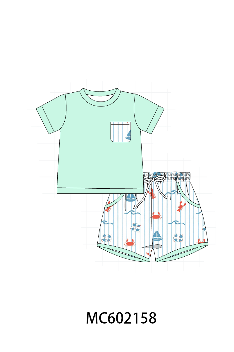 PO81 Green&blue sailboat lobster swimsuit collection