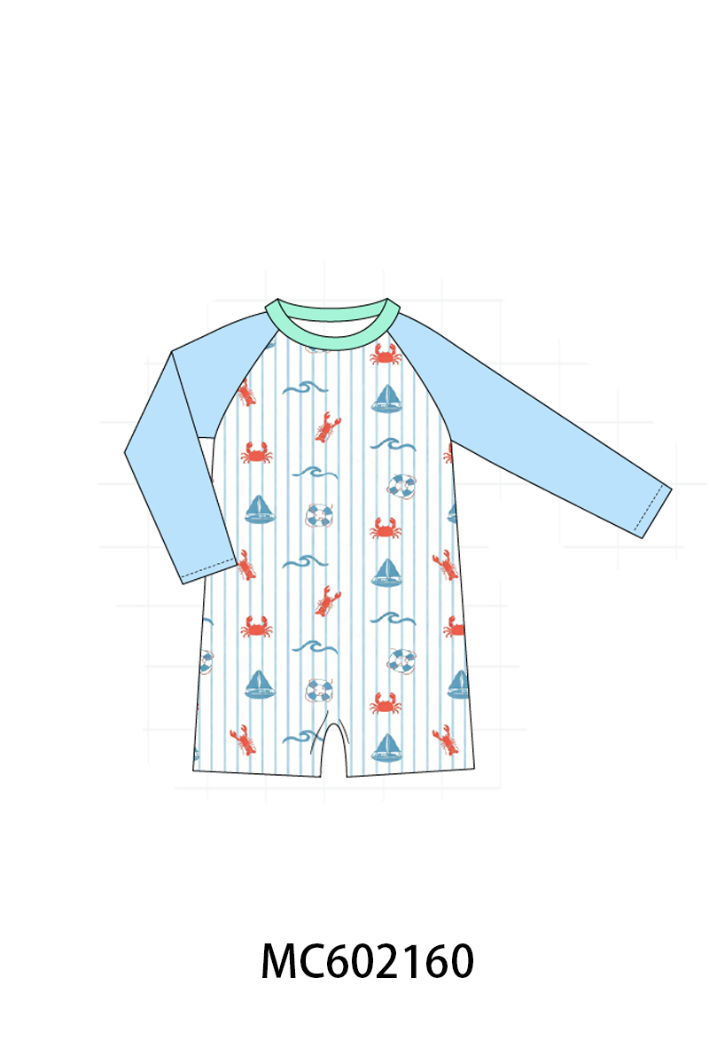 PO81 Green&blue sailboat lobster swimsuit collection