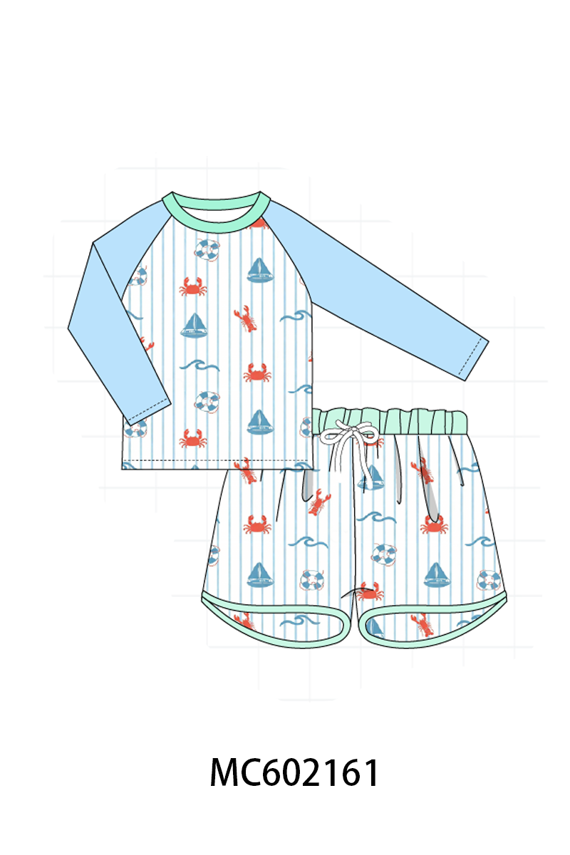 PO81 Green&blue sailboat lobster swimsuit collection