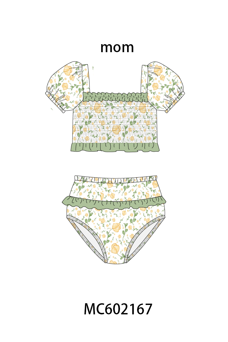 PO81 Garden floral smocked ruffle mom&me collection