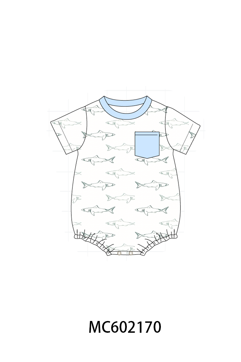 PO81 Blue sharks print boys swimsuit collection