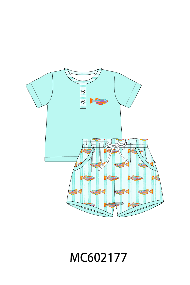 PO81 Mint neon tetra fish embroidery stripe ruffle collection