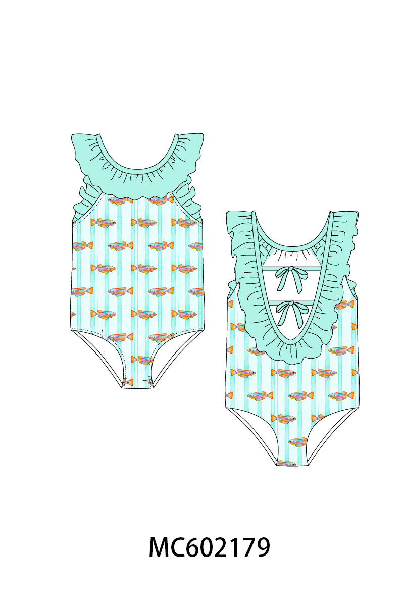 PO81 Mint neon tetra fish embroidery stripe ruffle collection