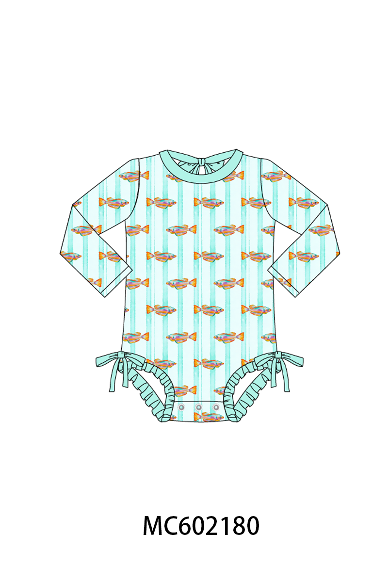 PO81 Mint neon tetra fish embroidery stripe ruffle collection