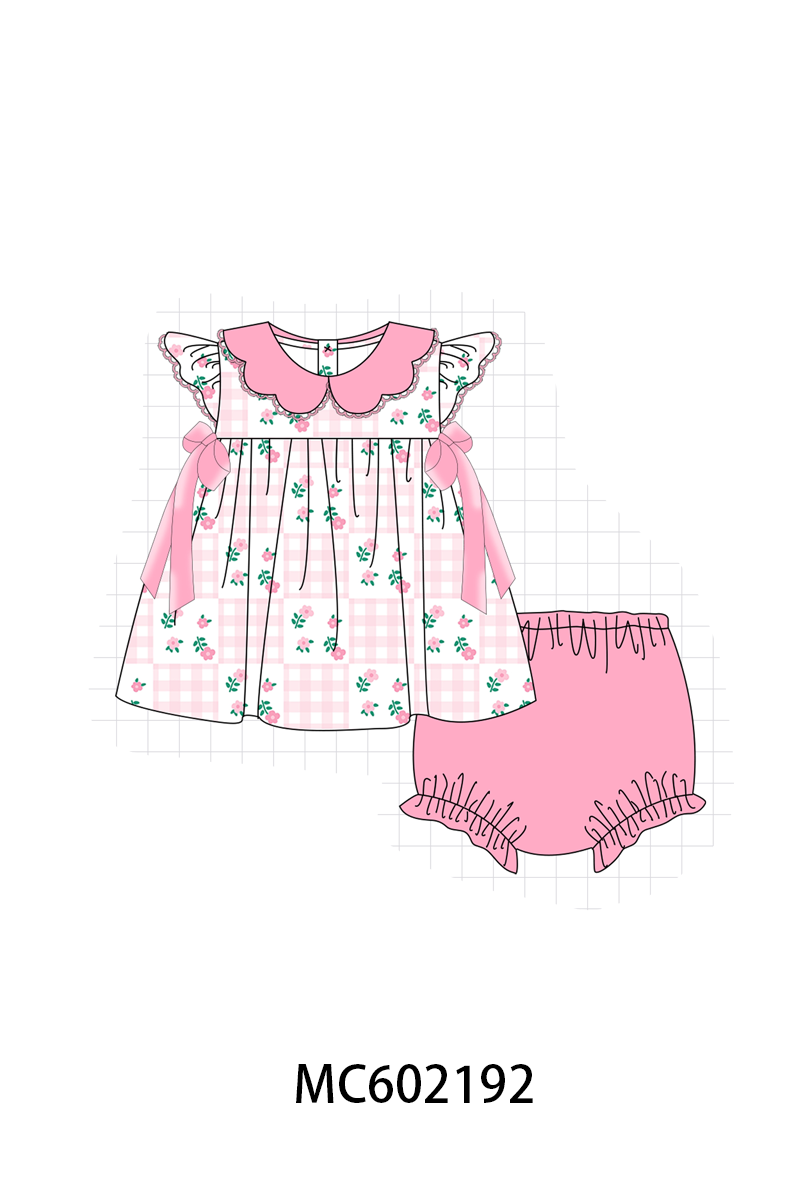 PO81 Pink floral print gingham ruffle collection