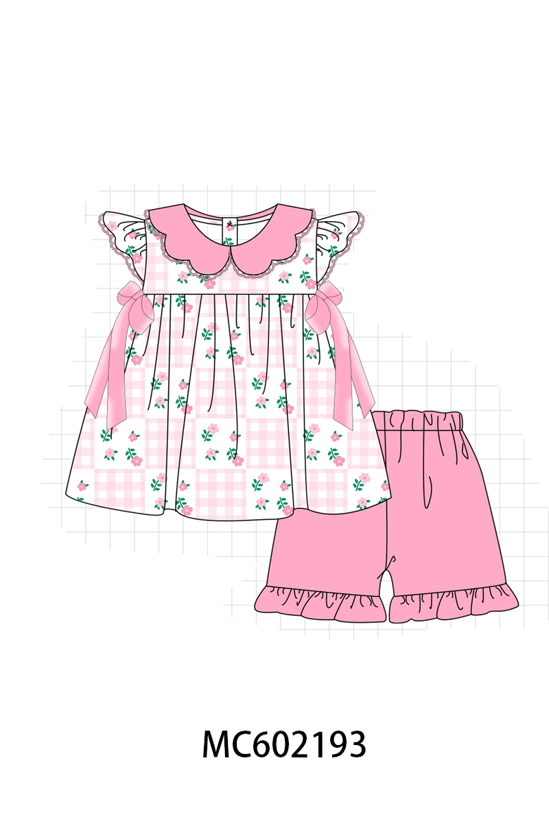PO81 Pink floral print gingham ruffle collection