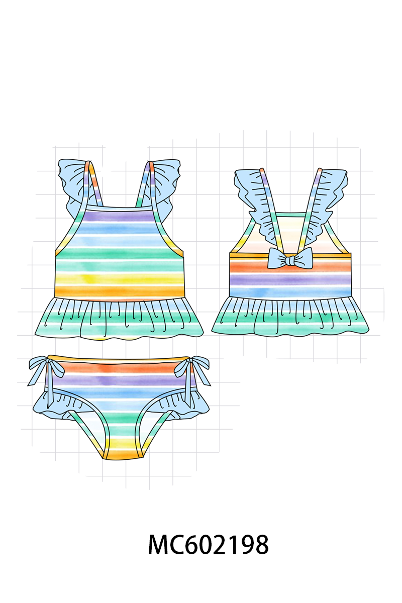PO81 Watercolor rainbow stripe swimsuit collection