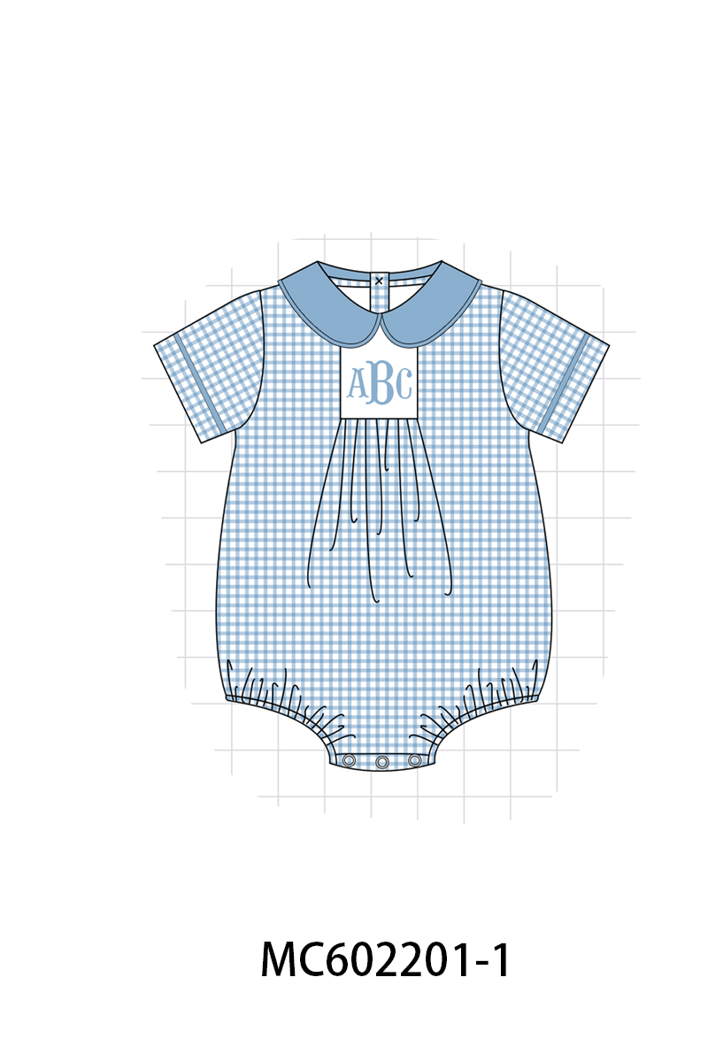 PO81 Blue monogram embroidery gingham boy collection
