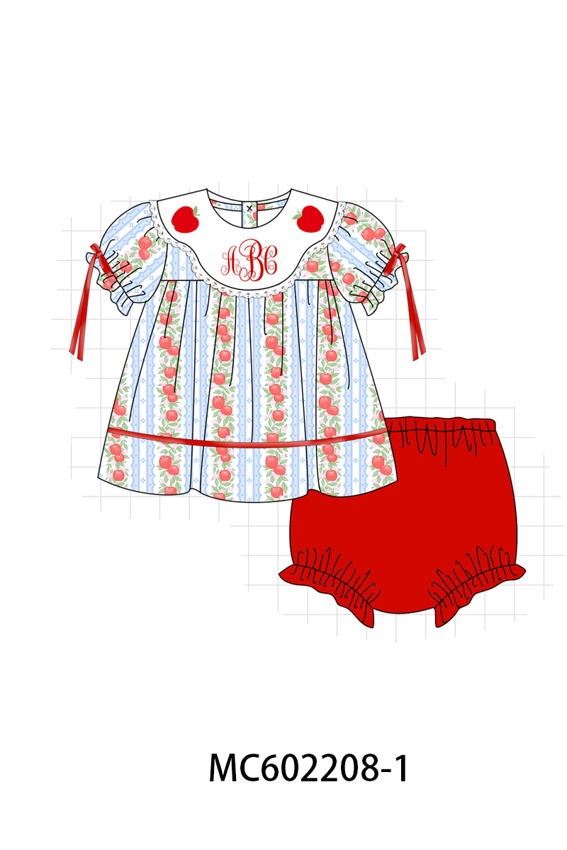 PO81 Red back to school apple monogram embroidery print collection