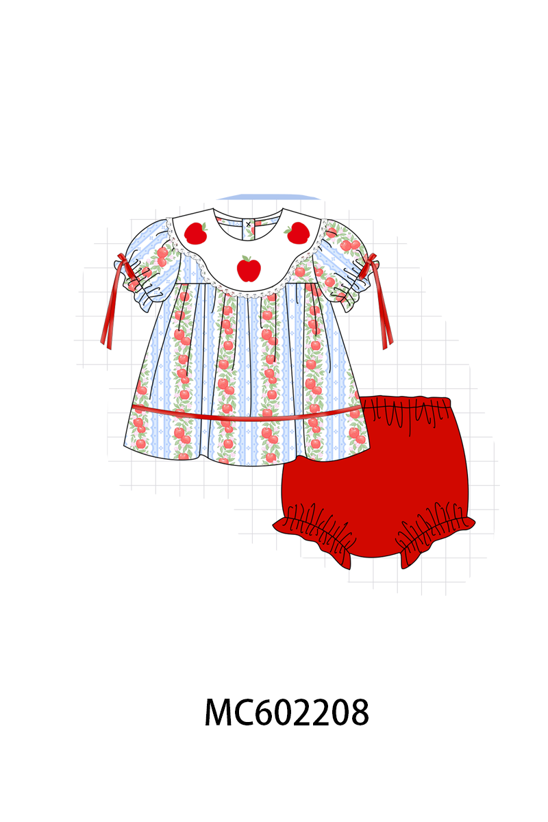 PO81 Red back to school apple embroidery print collection