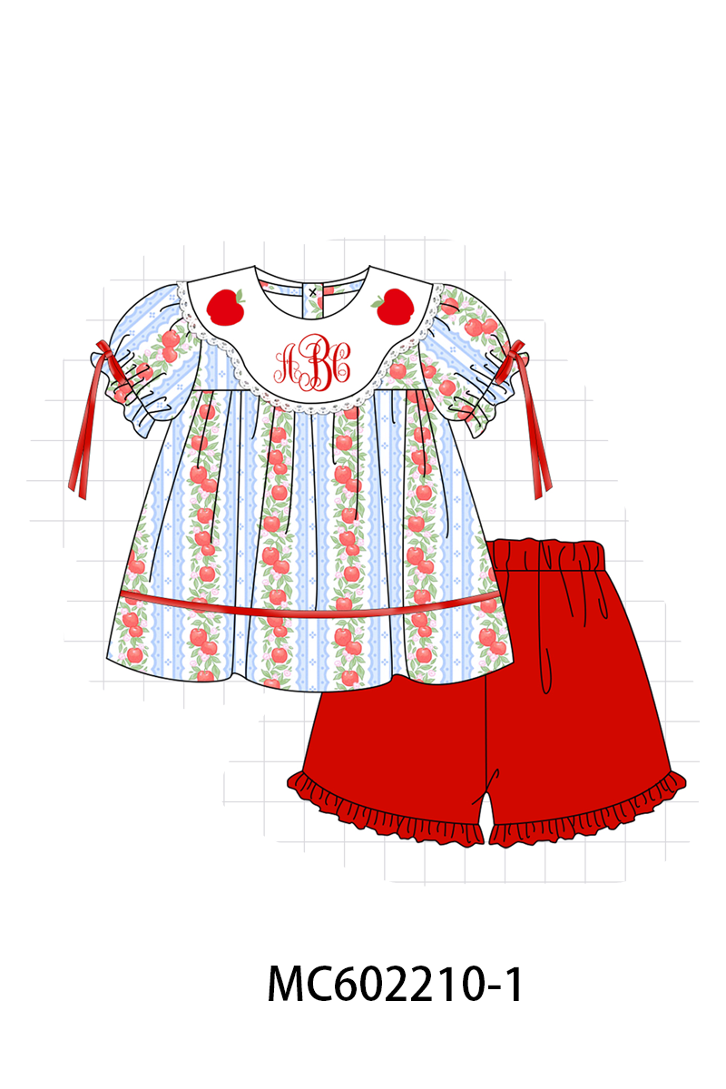 PO81 Red back to school apple monogram embroidery print collection