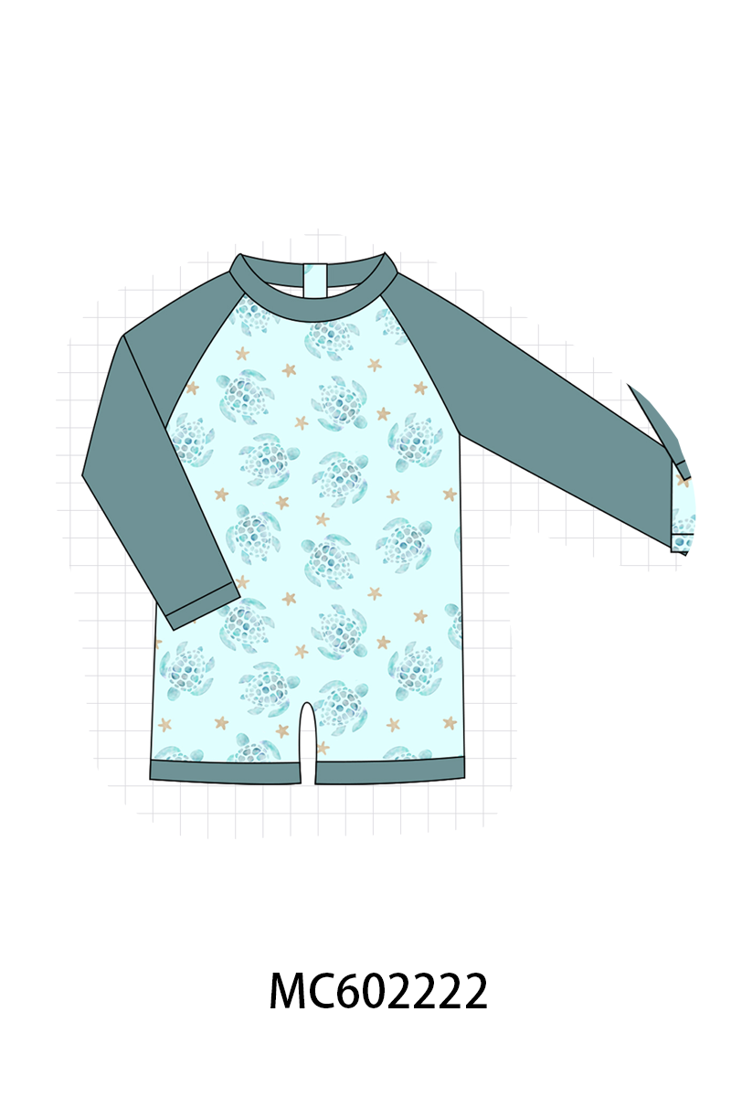 PO81 Teal turtle print swimsuit collection