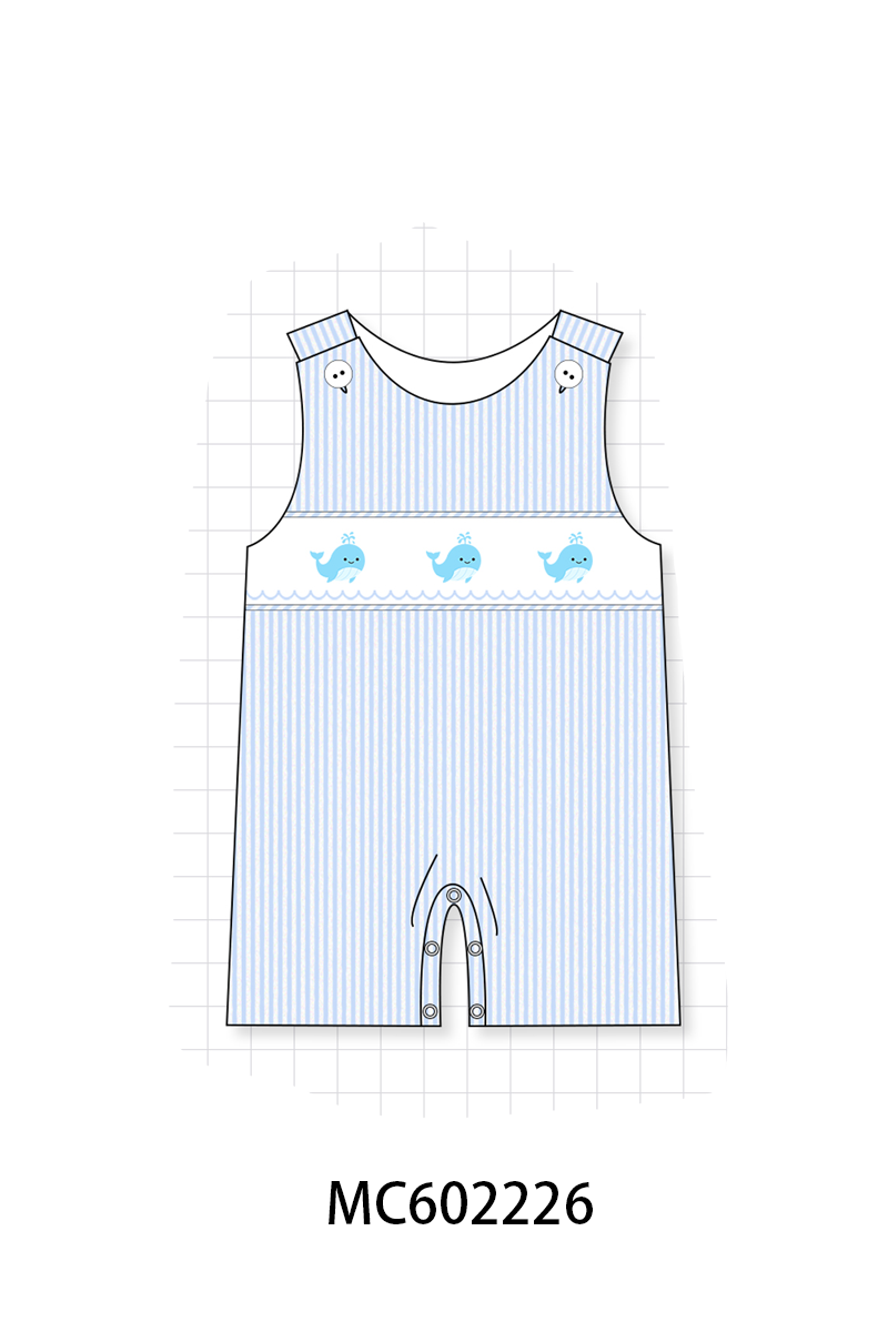 PO81 Blue stripe seersucker whale embroidery smocked collection
