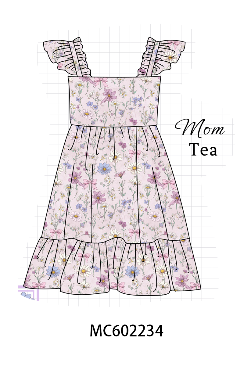 PO81 Purple garden floral print ruffle collection