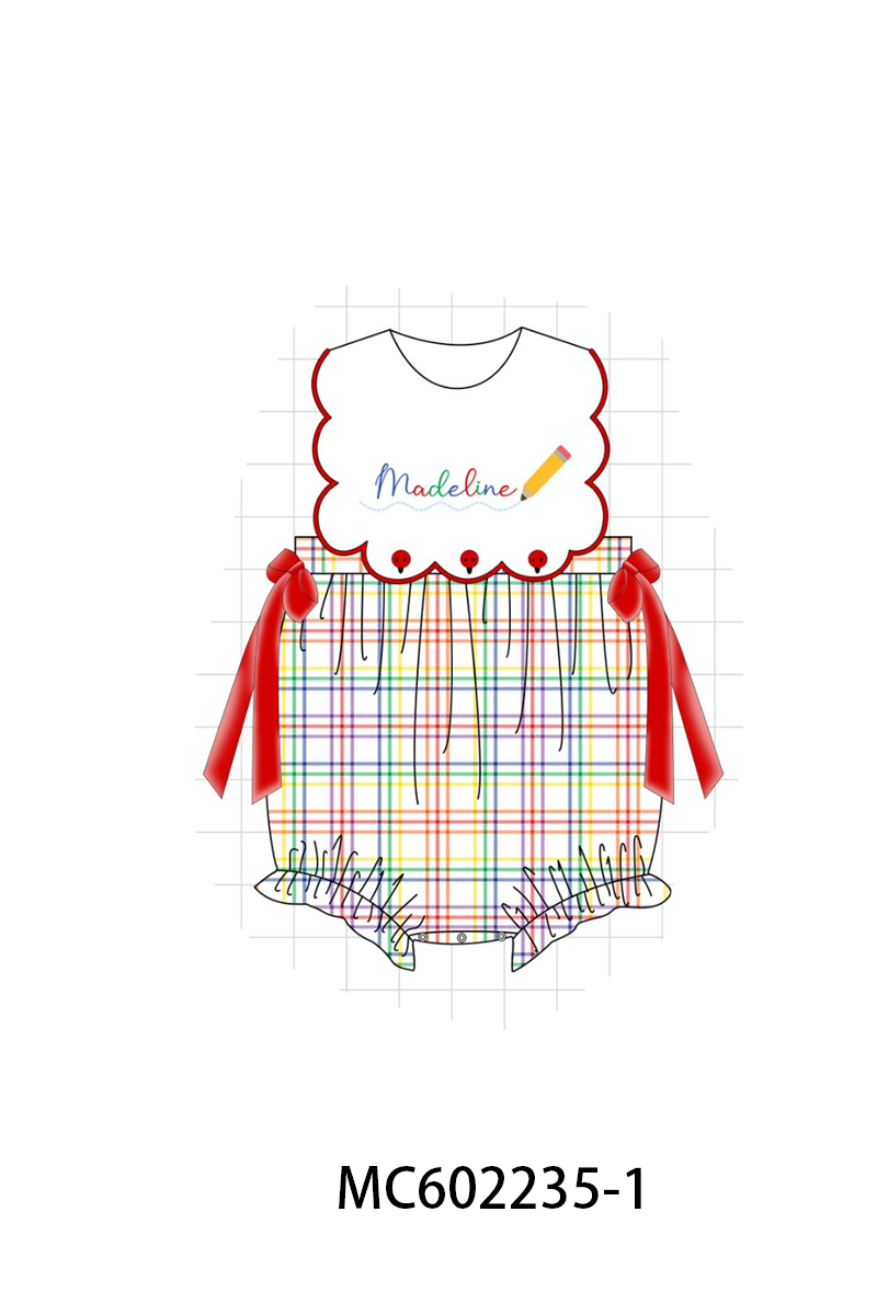 PO81 Red back to school pencil monogram embroidery plaid collection