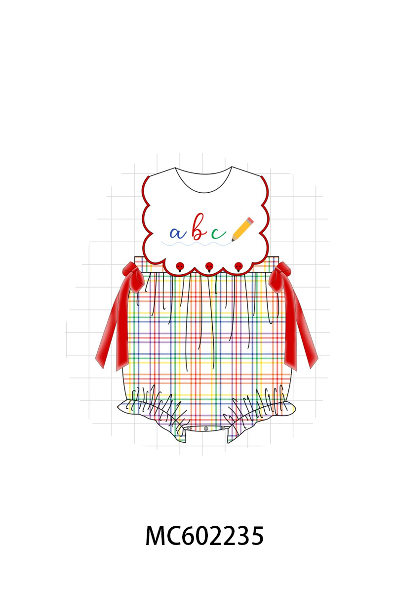 PO81 Red back to school pencil abc embroidery plaid collection
