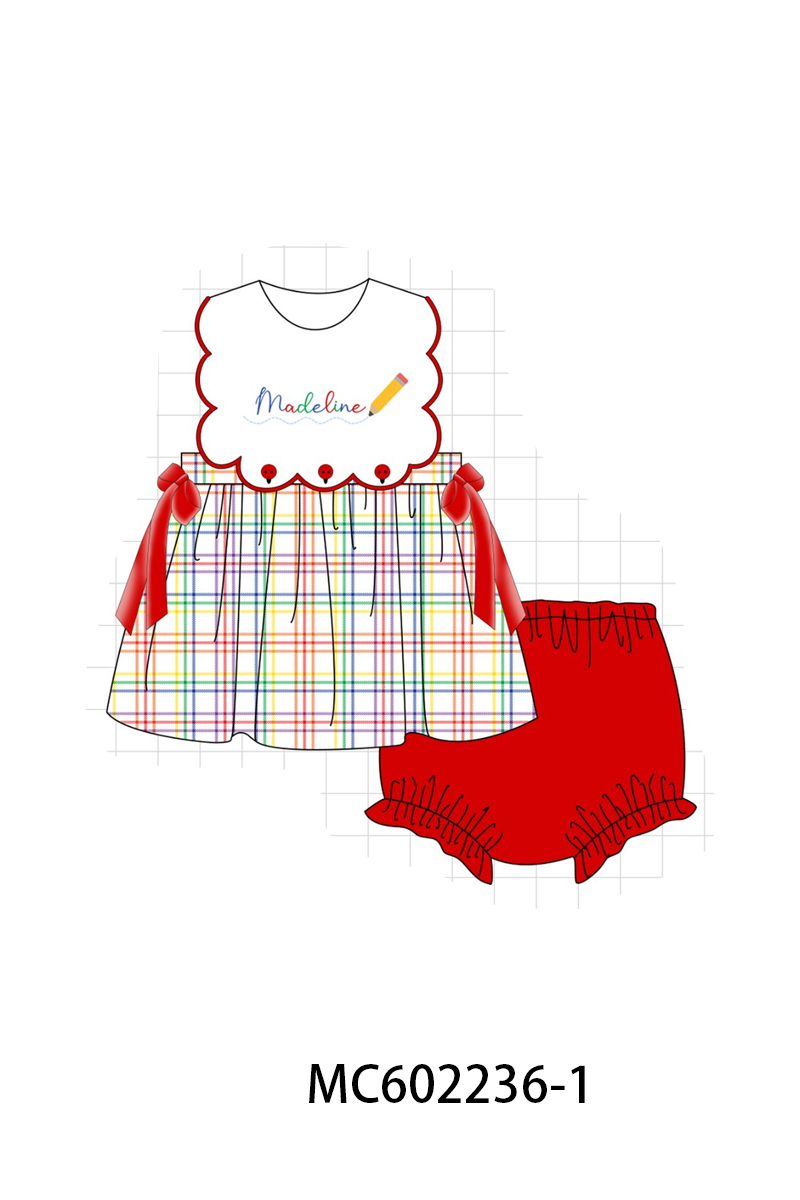 PO81 Red back to school pencil monogram embroidery plaid collection