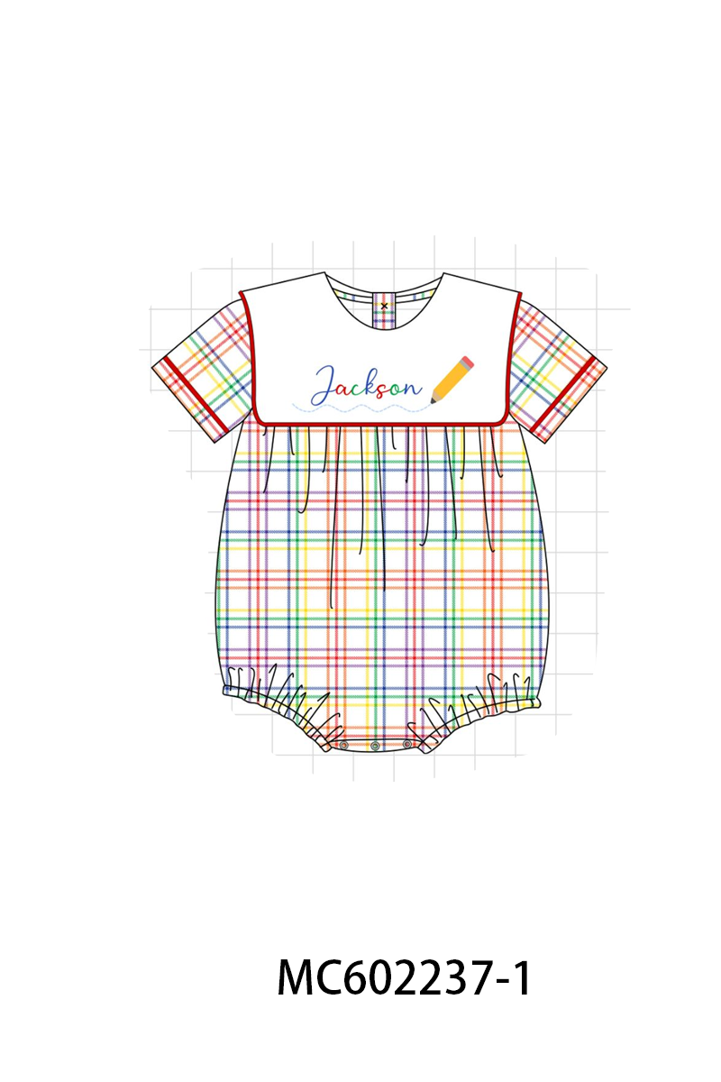 PO81 Red back to school pencil monogram embroidery plaid collection