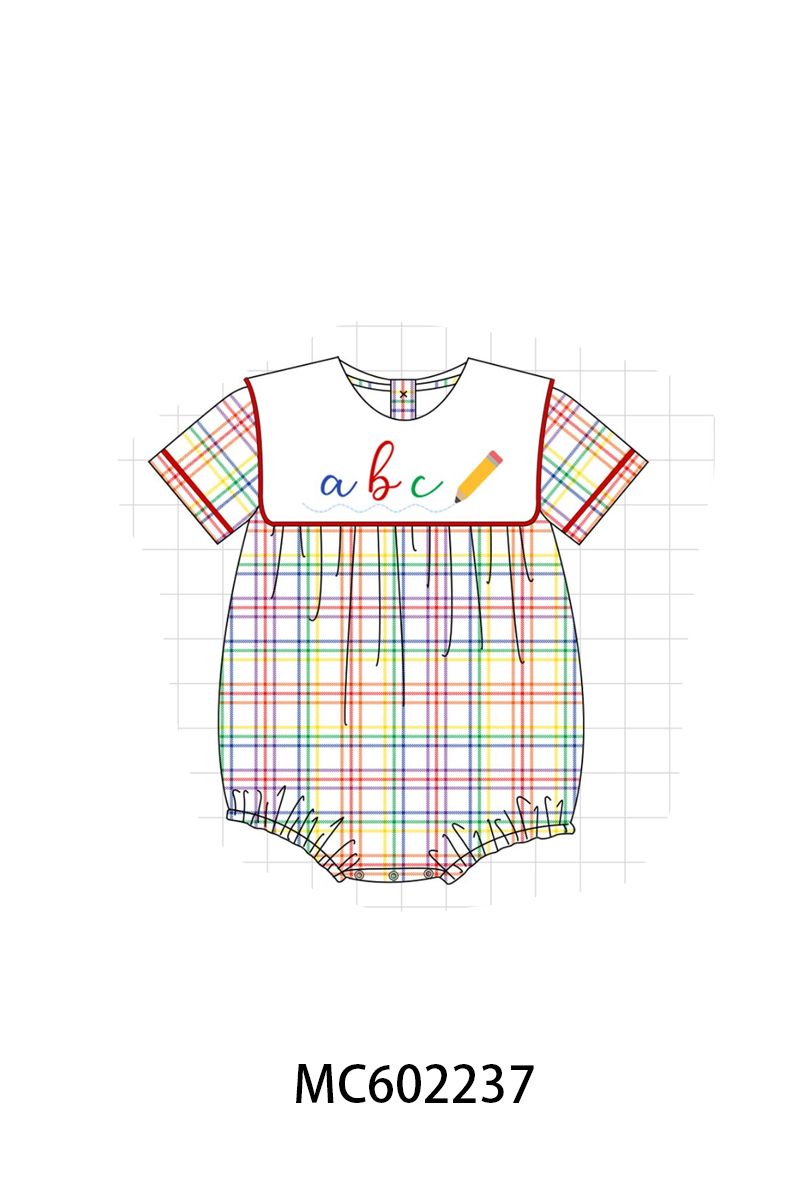 PO81 Red back to school pencil abc embroidery plaid collection