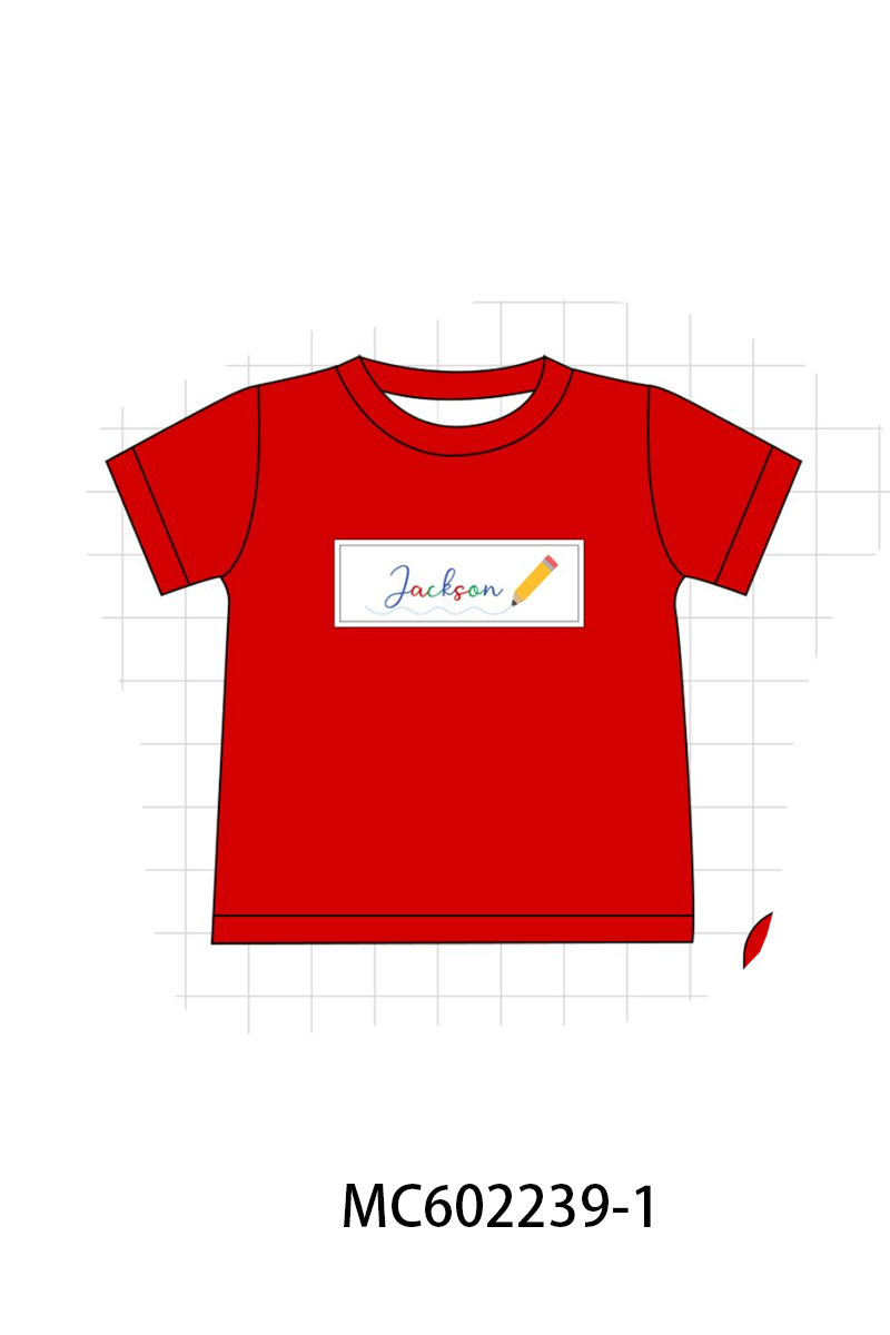 PO81 Red back to school pencil monogram embroidery plaid collection