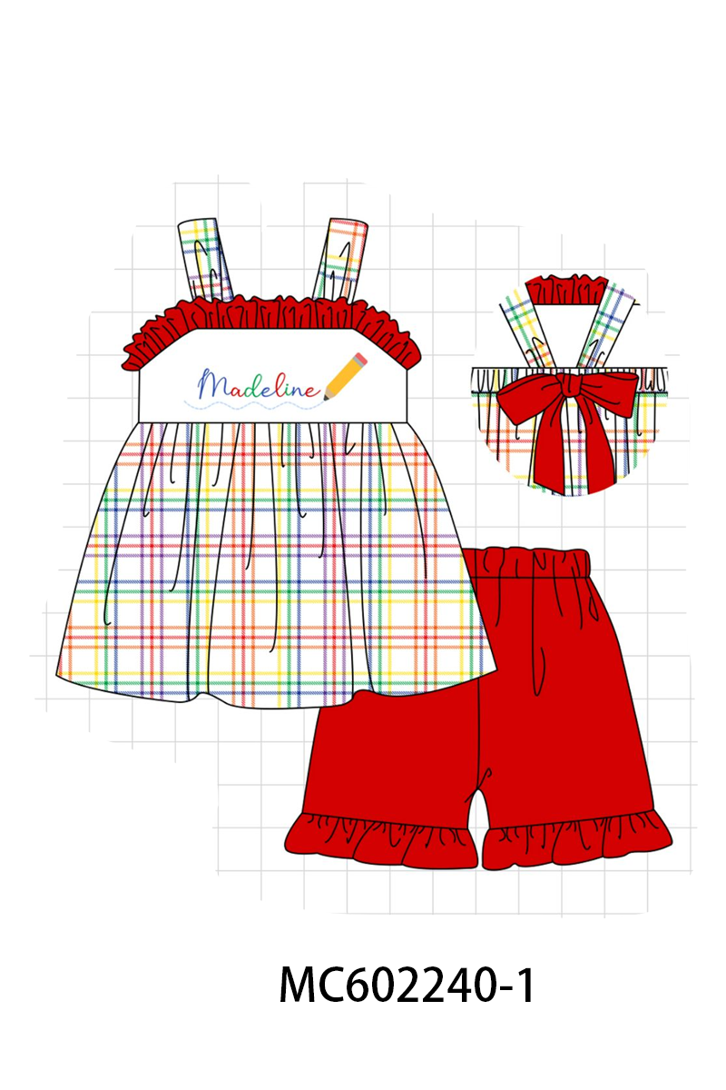 PO81 Red back to school pencil monogram embroidery plaid collection