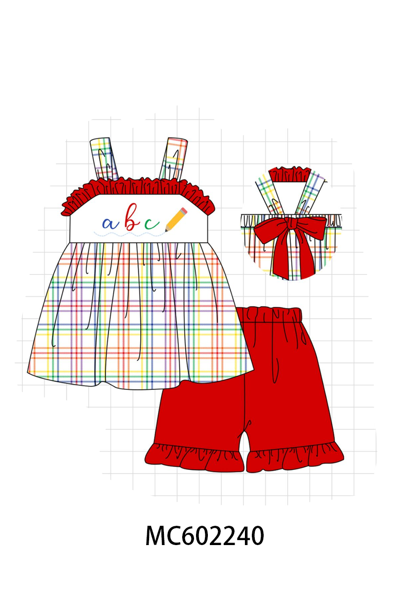 PO81 Red back to school pencil abc embroidery plaid collection