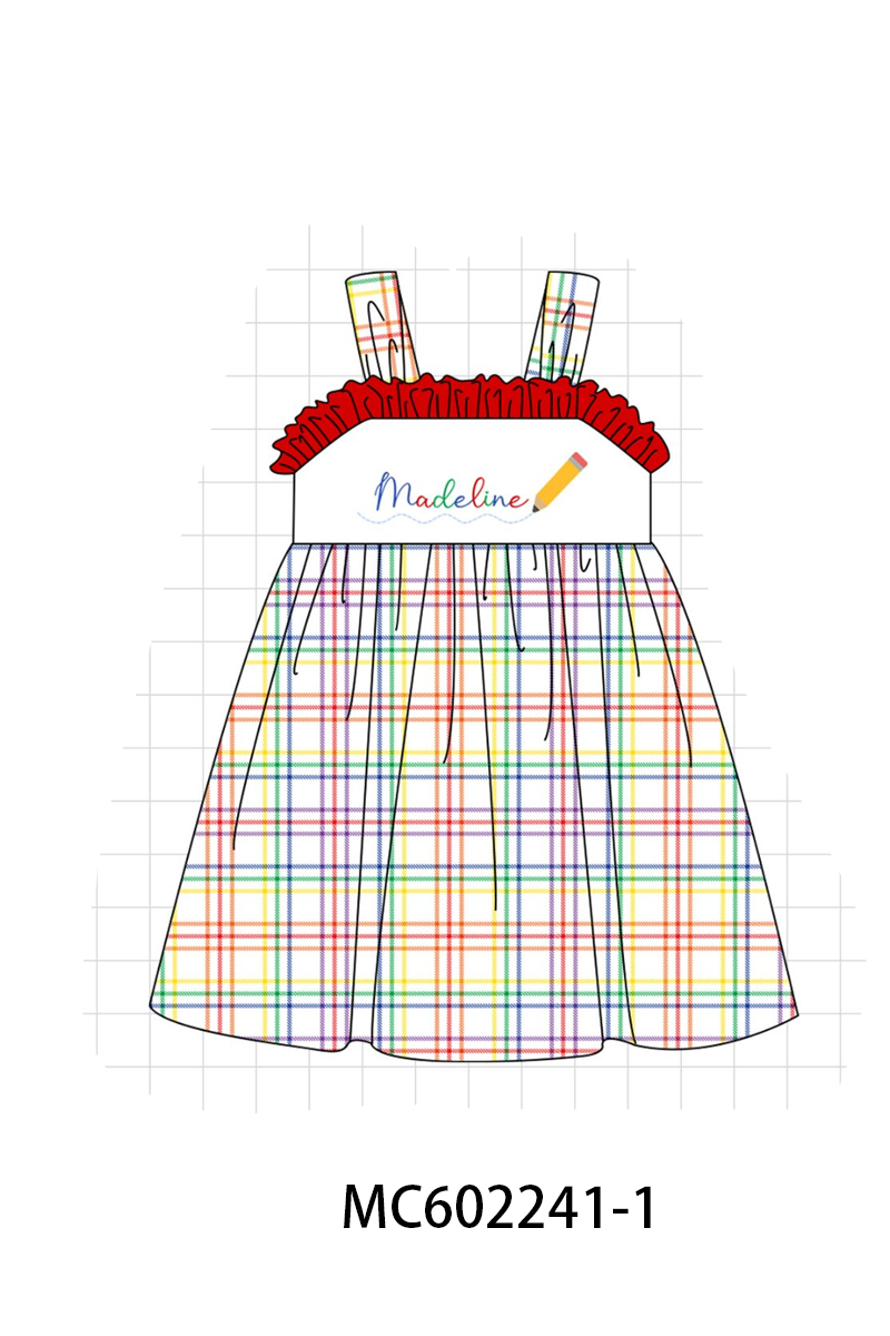 PO81 Red back to school pencil monogram embroidery plaid collection
