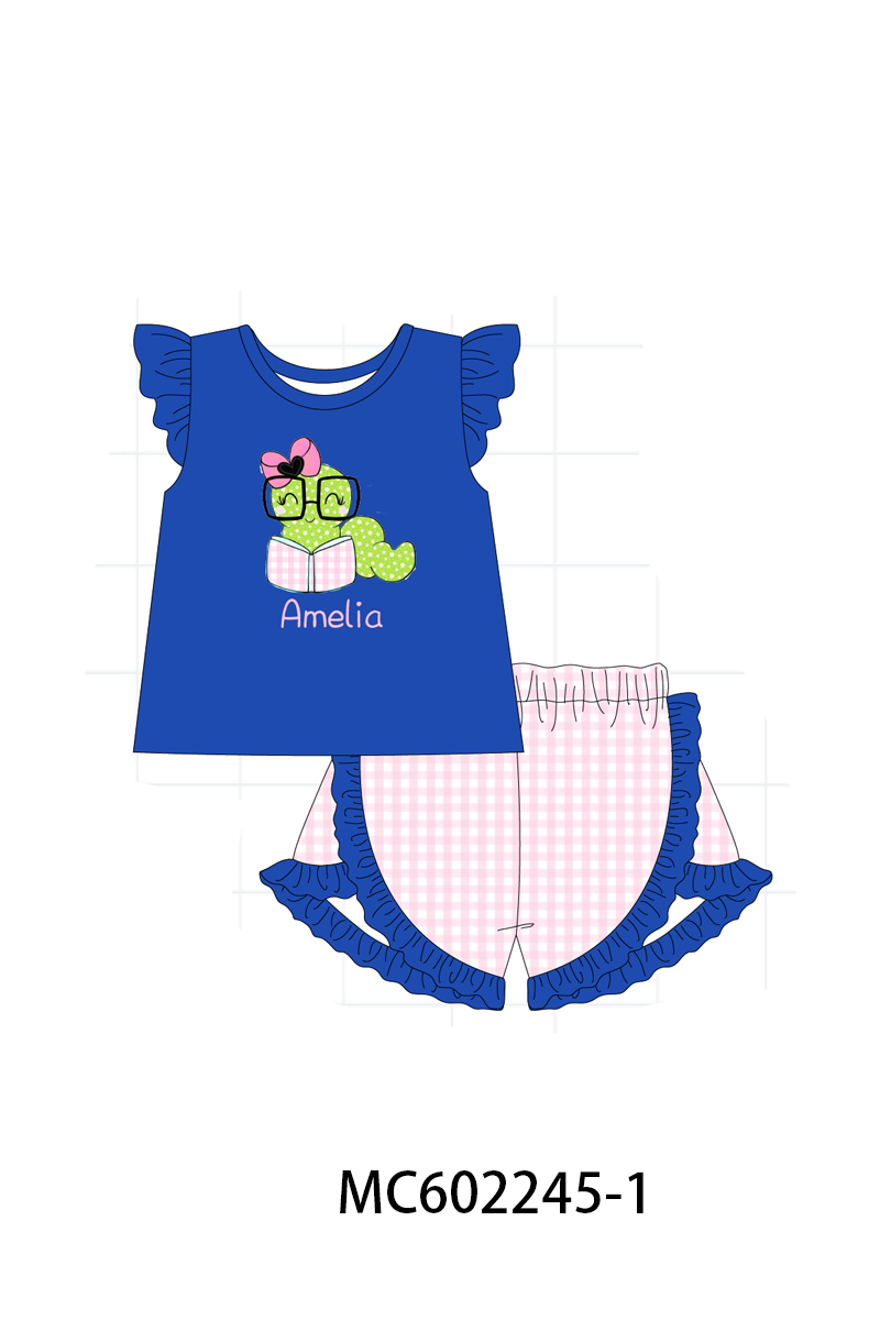 PO81 Blue bookworm applique monogram embroidery collection