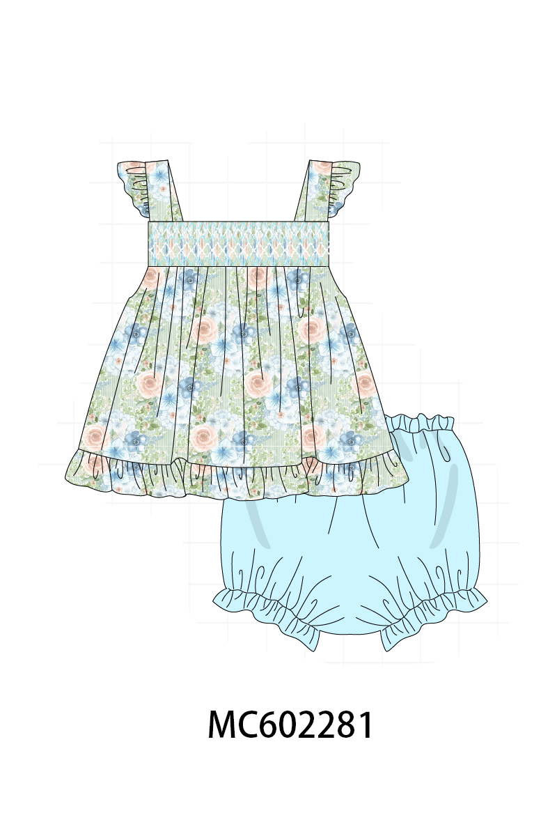 PO81 Mint floral print smocked collection