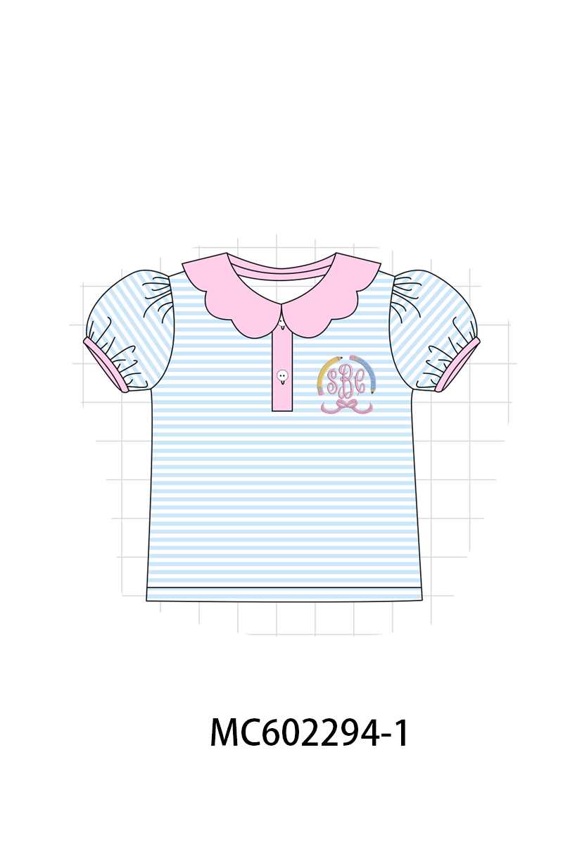 PO81 Pink&blue pencil monogram embroidery stripe collection