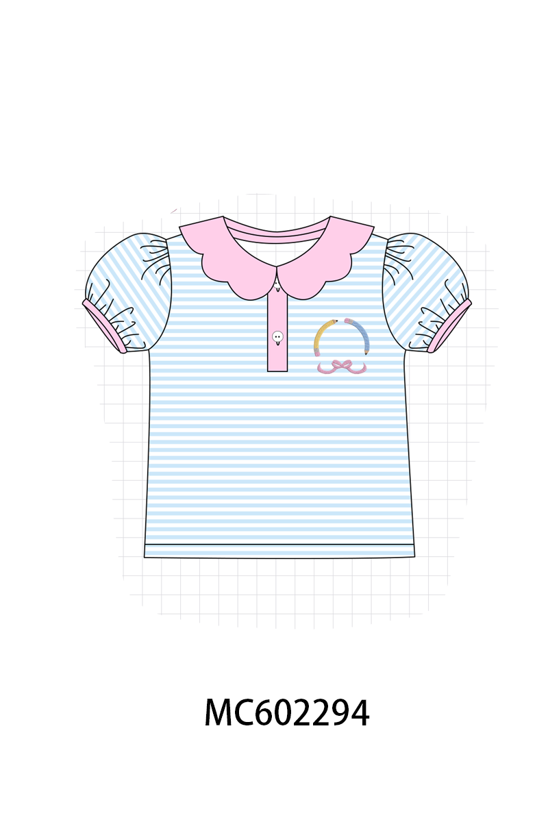 PO81 Pink&blue pencil embroidery stripe collection