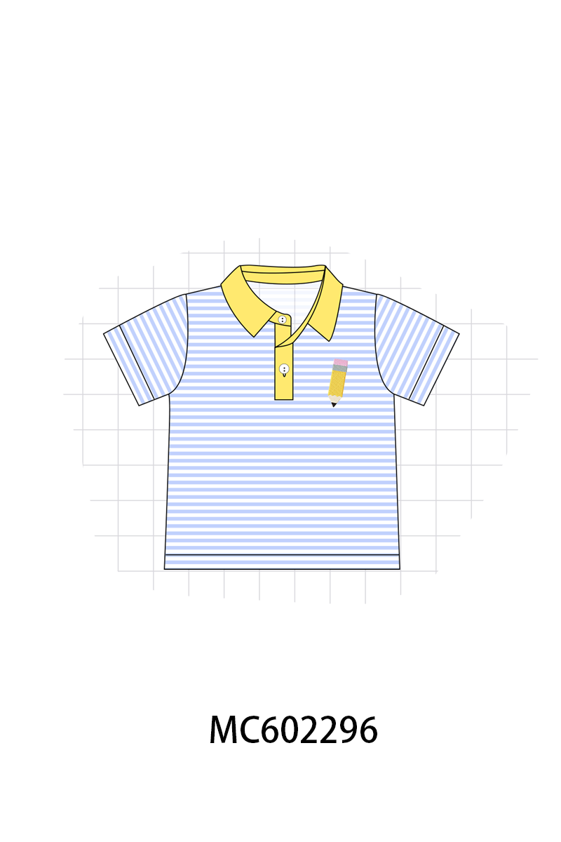 PO81 Back to school pencil apple bus embroidery stripe top collection