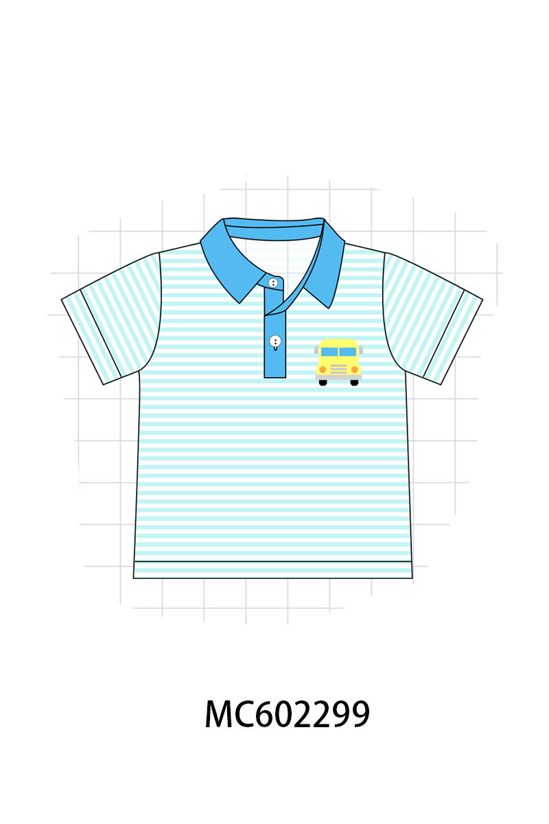 PO81 Back to school pencil apple bus embroidery stripe top collection