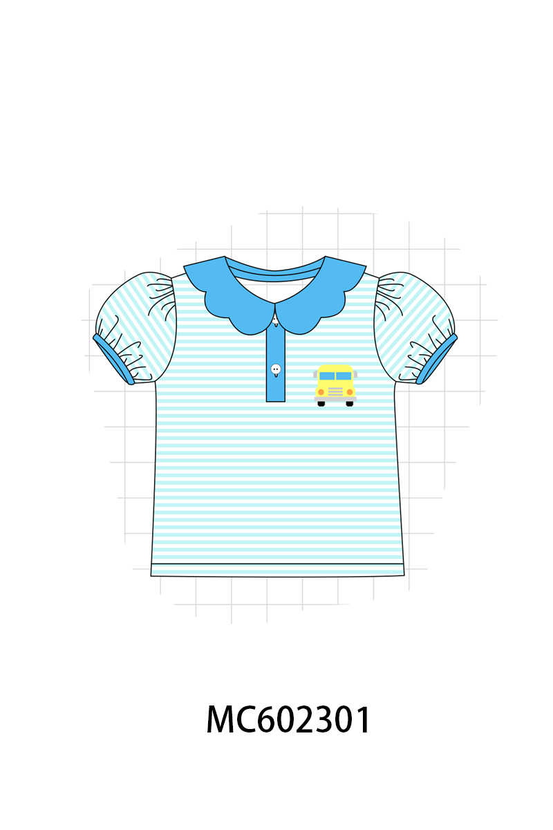 PO81 Back to school pencil apple bus embroidery stripe top collection