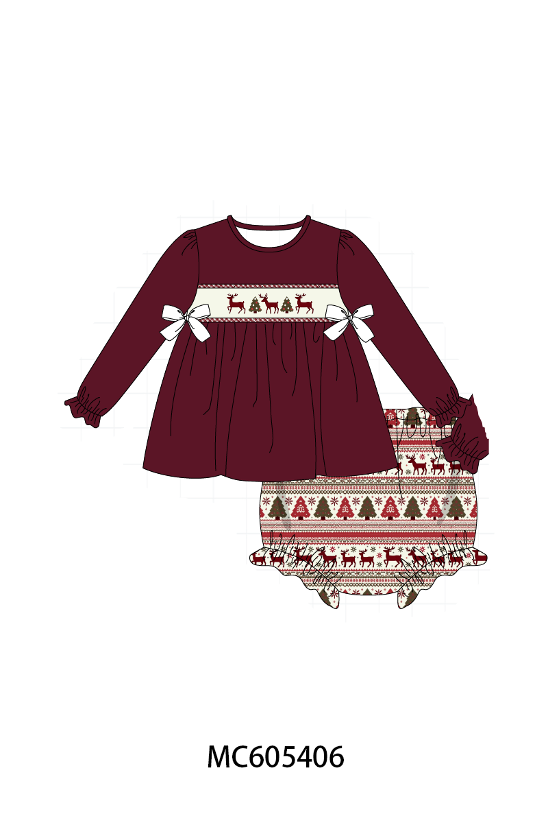 PO93 Maroon tree reindeer embroidery collection