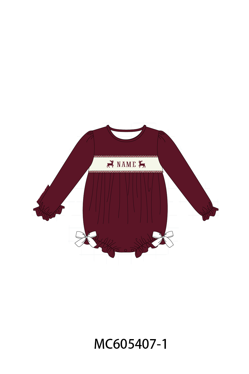 PO93 Maroon tree reindeer monogram embroidery collection