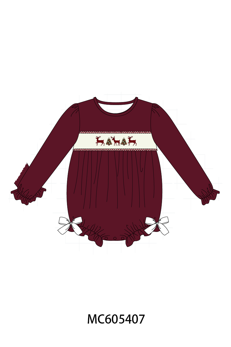 PO93 Maroon tree reindeer embroidery collection