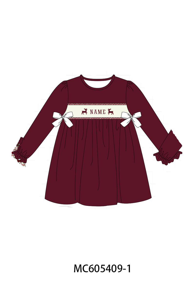 PO93 Maroon tree reindeer monogram embroidery collection