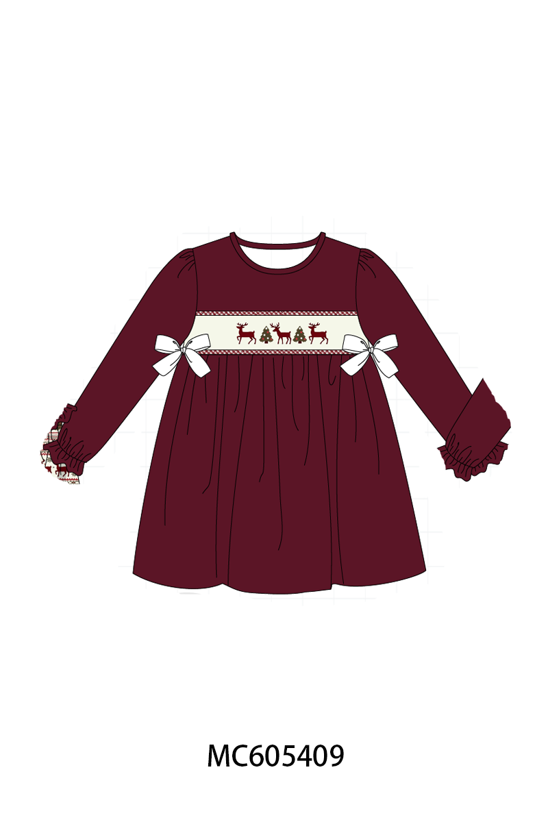 PO93 Maroon tree reindeer embroidery collection