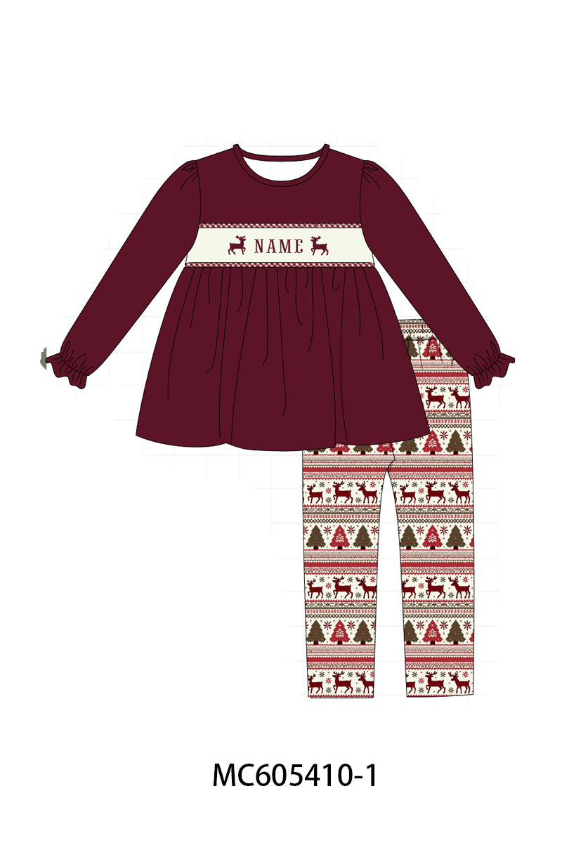 PO93 Maroon tree reindeer monogram embroidery collection