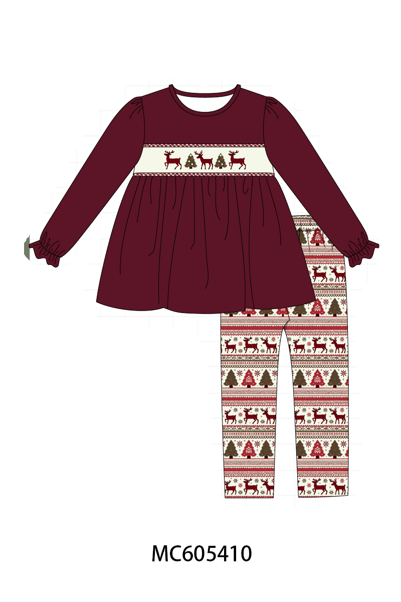PO93 Maroon tree reindeer embroidery collection